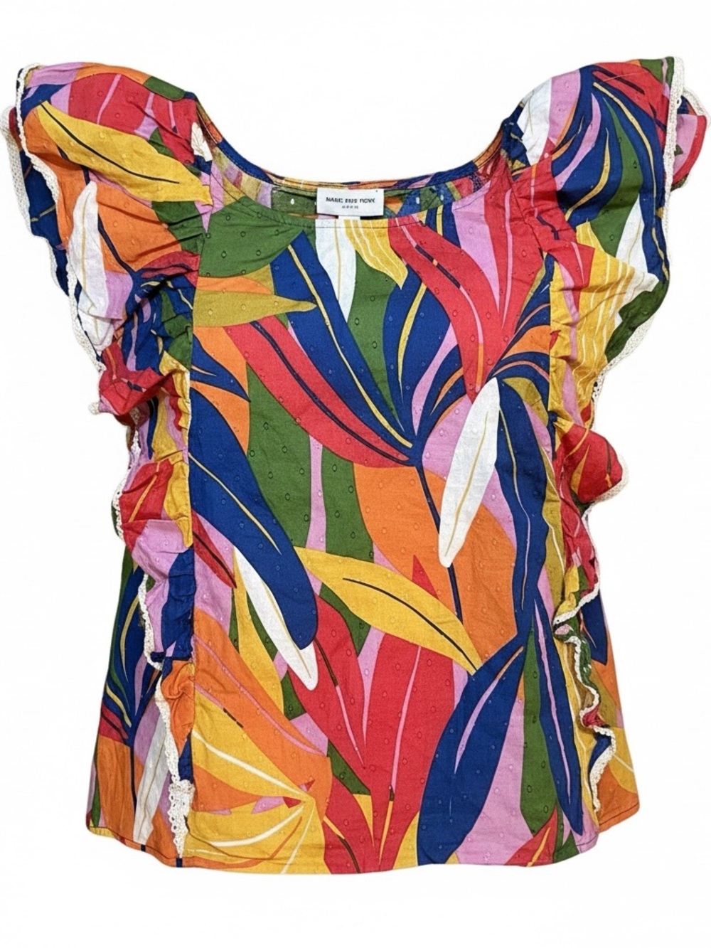Marc New York Jeans M Tropical Ruffle Top Eyelet Cotton Multicolor Blouse